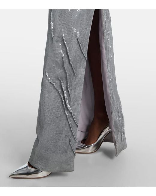 Marmar Halim Gray Sequined Asymmetric Gown