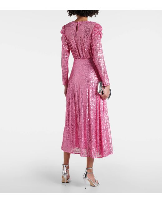 Rixo Pink Cerise Sequined Midi Dress