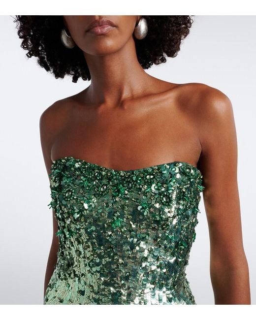 Jenny Packham Green Kimi Sequined Strapless Gown