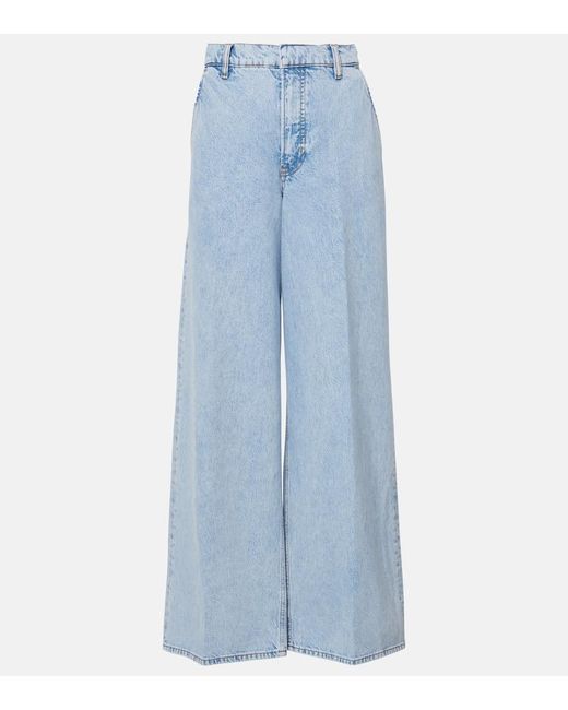 FRAME Women's Blue High-Rise Wide-Leg Jeans
