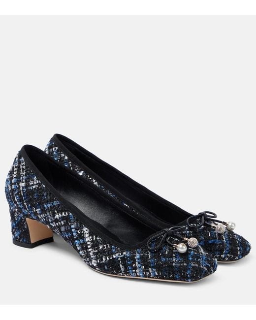 Jimmy Choo Blue Elme 45 Bow-Detail Tweed Pumps