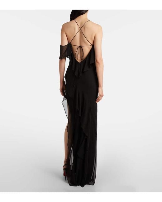 The Sei Black Ruffled Silk Chiffon Maxi Dress