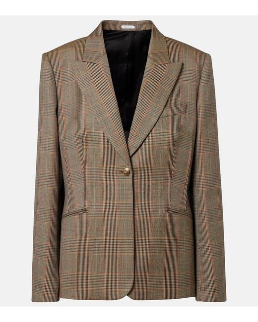 Alexander McQueen Brown Country Check Wool Blazer