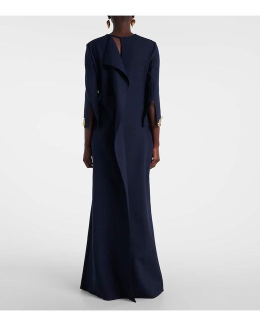 Vestido De Fiesta En Mezcla De Lana Adornado Oscar de la Renta de color Blue