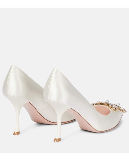 Roger Vivier White Rv Bouquet 85 Embellished Satin Pumps