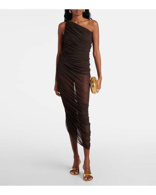 Norma Kamali Brown One-Shoulder-Midikleid Aus Mesh