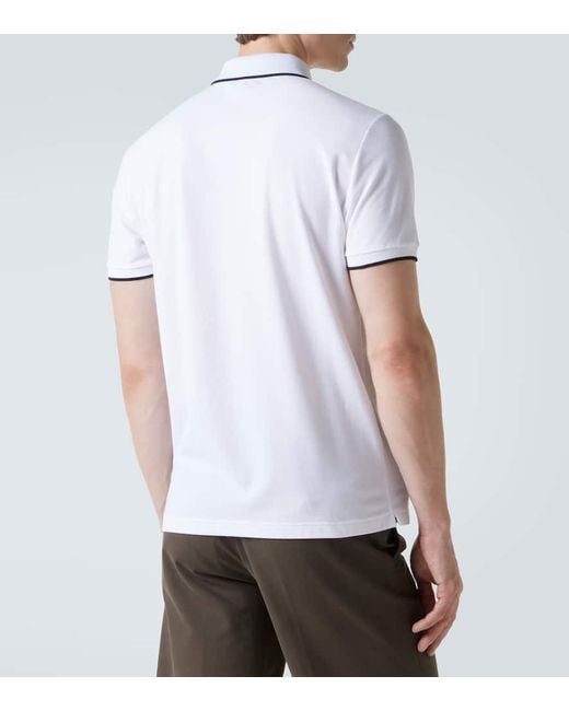 Loro Piana White Cotton-Blend Pique Polo Shirt for men