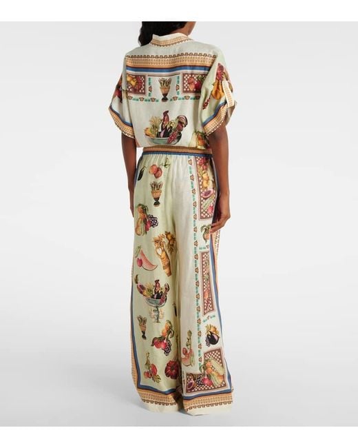 ALÉMAIS Metallic Mercado Printed Linen Wide-Leg Pants