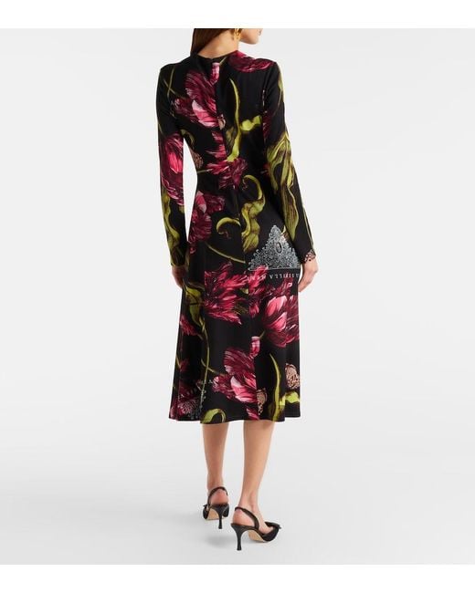Erdem Black Floral Jersey Midi Dress
