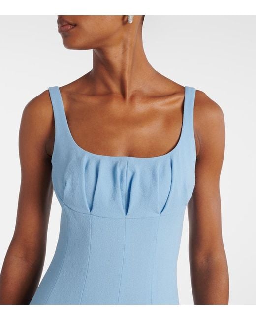Emilia Wickstead Blue Collins Pleated Wool Crepe Midi Dress