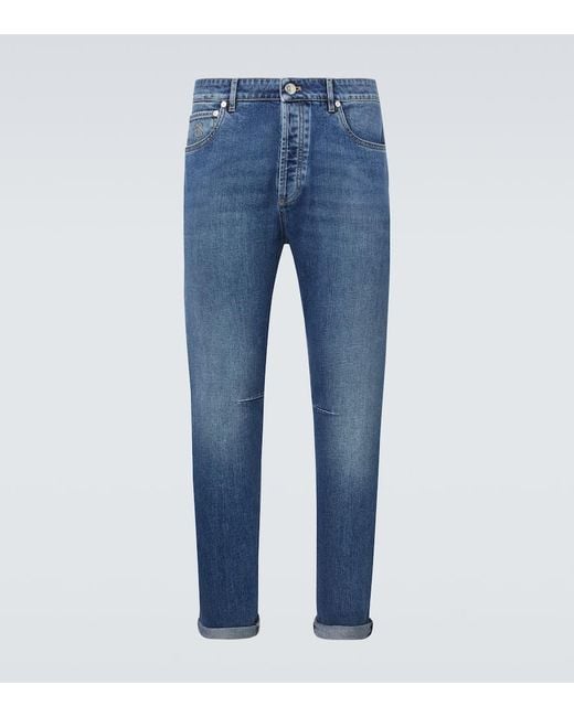 Brunello Cucinelli Mid-Rise Slim Jeans in Blue für Herren