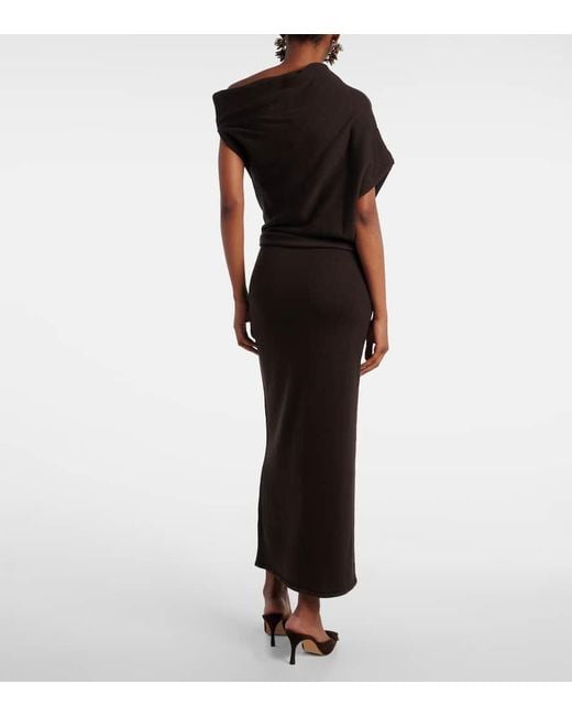 Staud Brown Mabel One-Shoulder Wool Maxi Dress