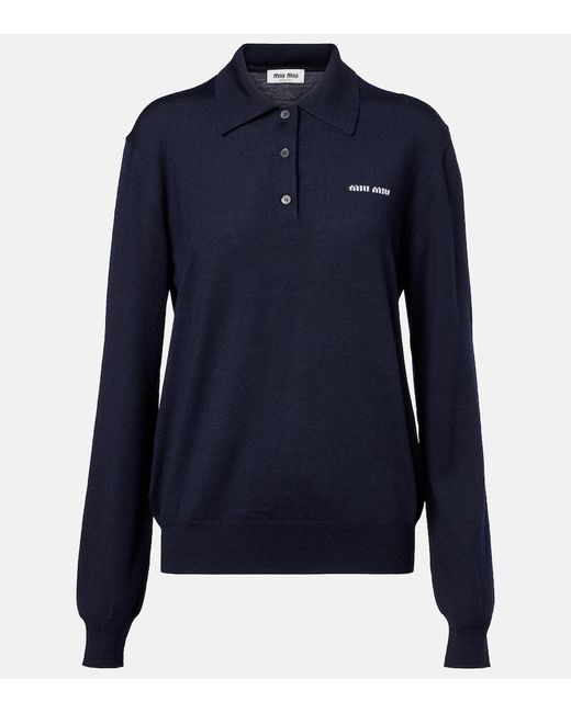 Miu Miu Blue Virgin Wool Polo Sweater