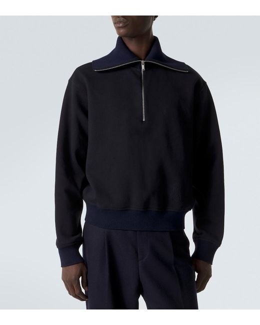 Jil Sander Blue Cotton Half-Zip Sweatshirt for men