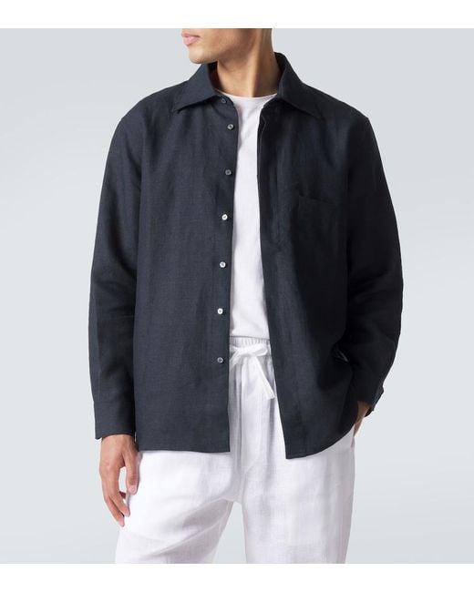 Saman Amel Blue Linen Overshirt for men