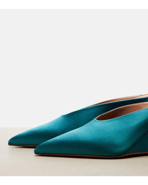Alaïa Blue Cube Satin Wedge Mules
