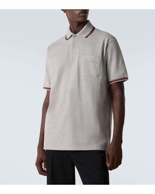 Gucci White Web Stripe Cotton-Blend Polo Shirt for men