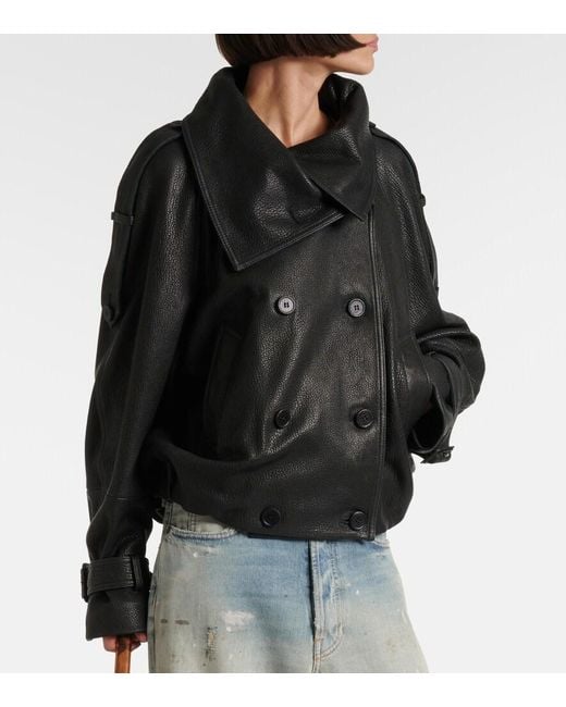 Acne Black Double-Breasted Leather Jacket