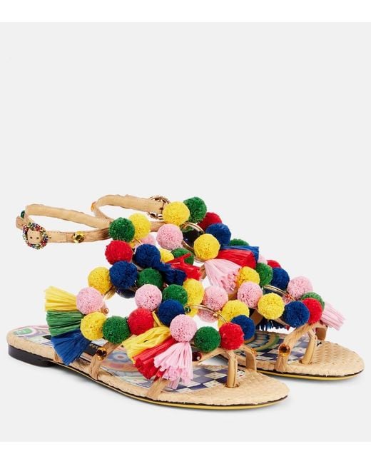Dolce & Gabbana Multicolor Embellished Raffia Sandals