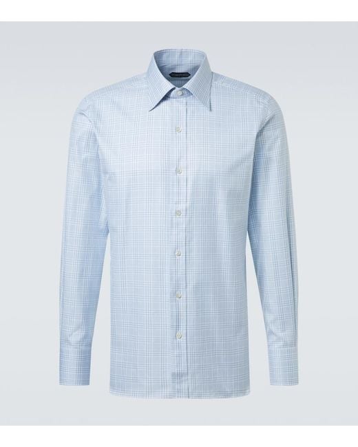 Tom Ford Blue Checked Cotton Shirt for men