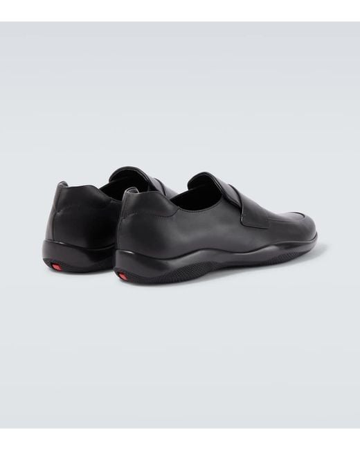 Prada Black Toblach Leather Loafers for men