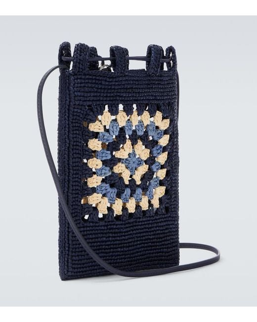 Loewe Blue Paula's Ibiza Crochet Raffia Pouch With Strap for men