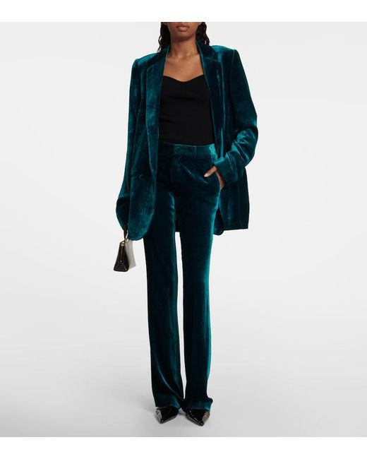 Petar Petrov Blue Gomez Low-Rise Slim Velvet Pants