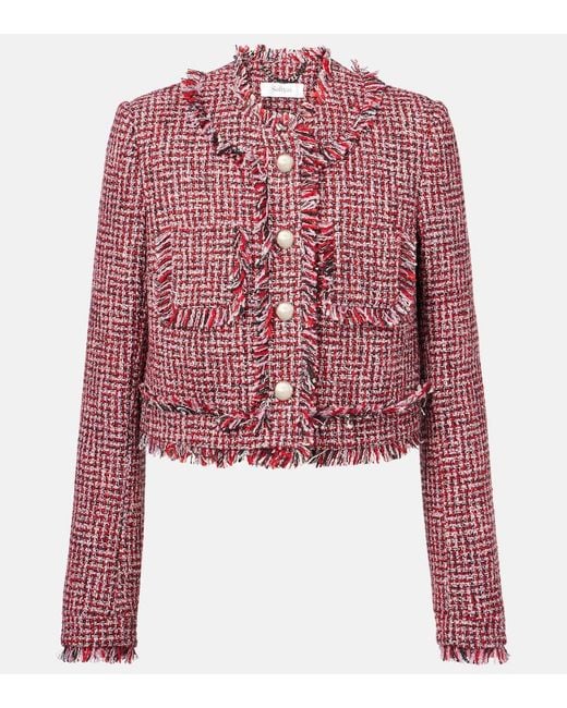 Safiyaa Red Wool-Blend Tweed Jacket