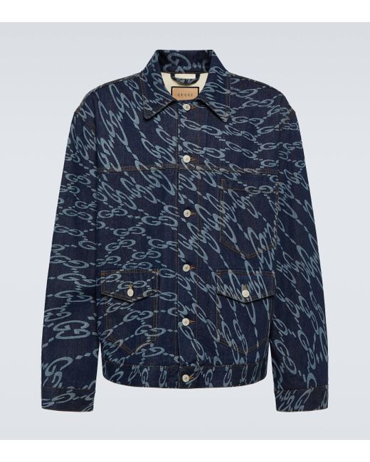 Gucci Blue Wavy GG Denim Jacket for men