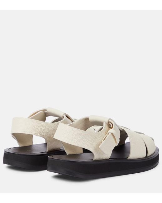 The Row White Fisherman Flat Leather Sandals