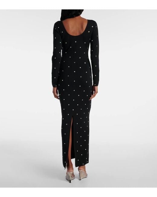 Versace Black Crystal-Embellished Virgin Wool Midi Dress