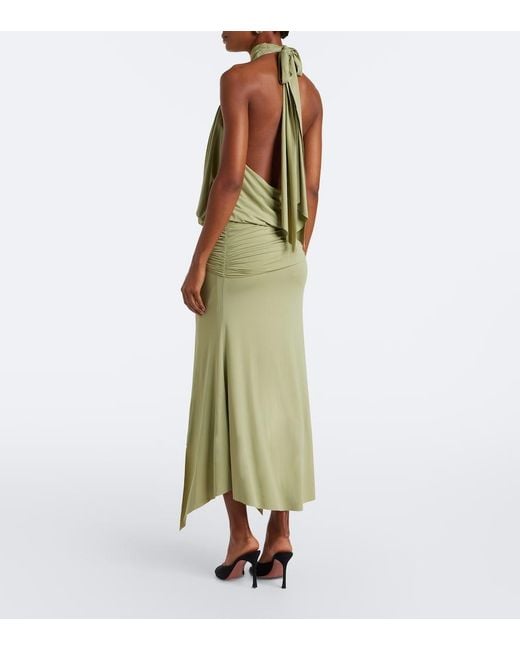 De La Vali Green Vida Draped Jersey Midi Dress