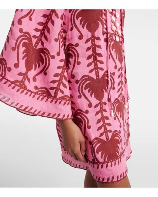 Johanna Ortiz Red Wild Savannah Shell-Embellished Linen Mini Dress