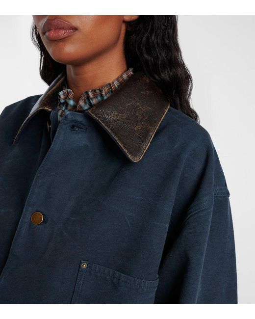 Prada Blue Oversized Cotton Leather-Trimmed Jacket