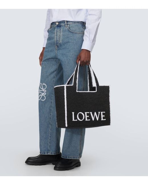 Loewe Black Large Logo Raffia Tote Bag for men