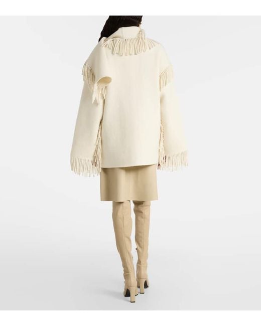 Totême  Natural Fringed Wool-Blend Scarf Jacket