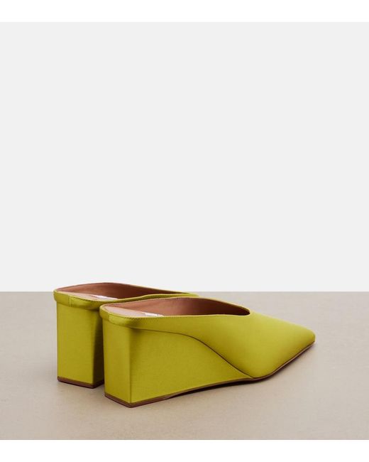 Alaïa Yellow Cube Satin Wedge Mules