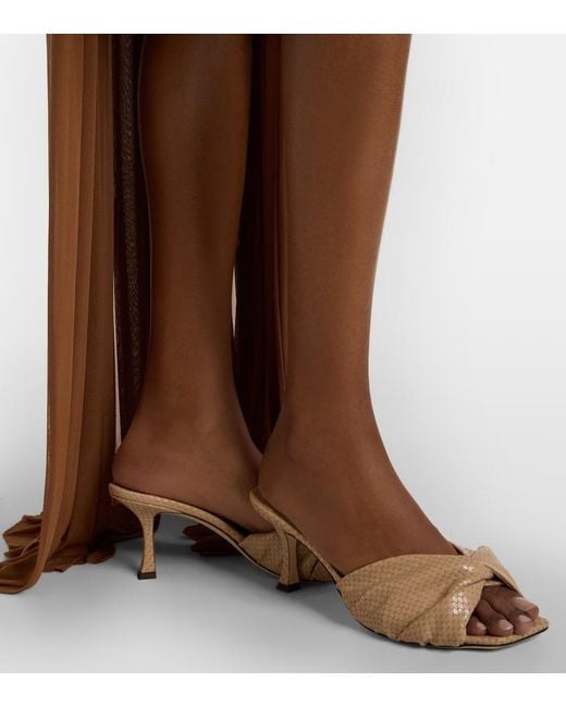 Jimmy Choo Natural Skye Twist Snake-Effect Leather Mules
