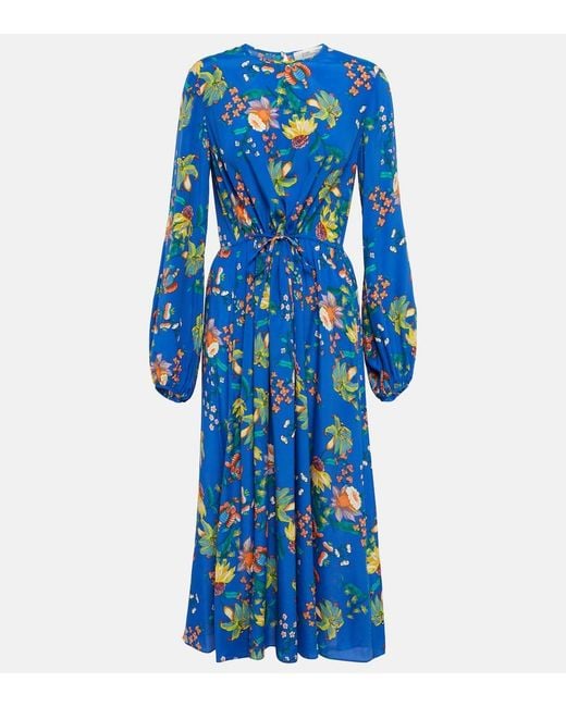Diane von Furstenberg Blue Sydney Floral-print Crepe De Chine Midi Dress