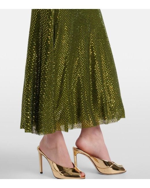 Self-Portrait Green Embellished Mesh Maxi Dress