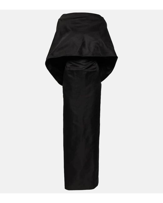 The Attico Black Caped Silk Midi Dress