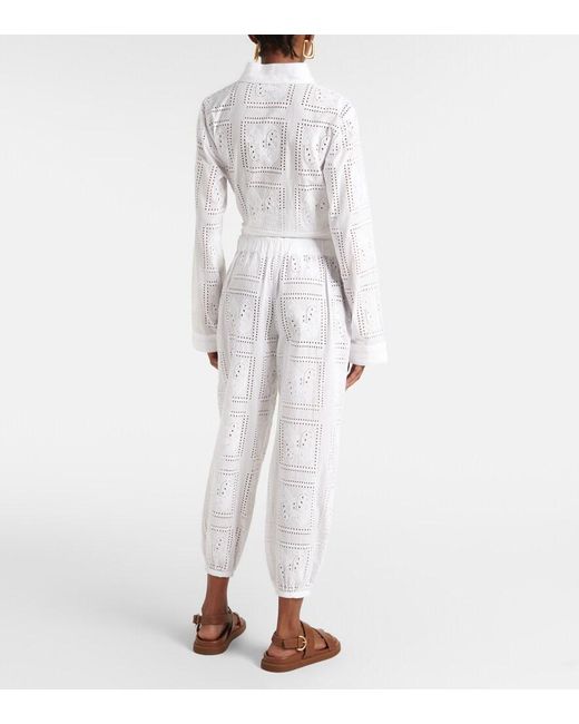 Tory Burch White Broderie Anglaise Cotton Cropped Pants