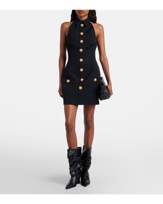 Balmain Black Leather Wedge Boots