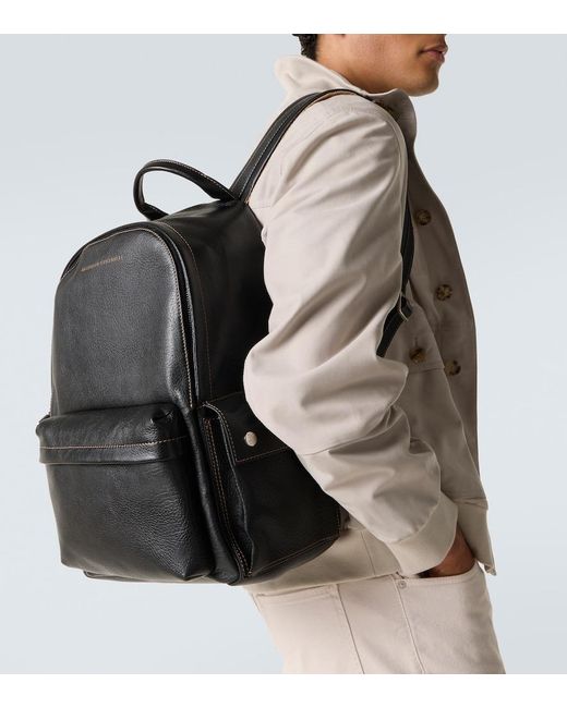 Brunello Cucinelli Black Leather Backpack for men