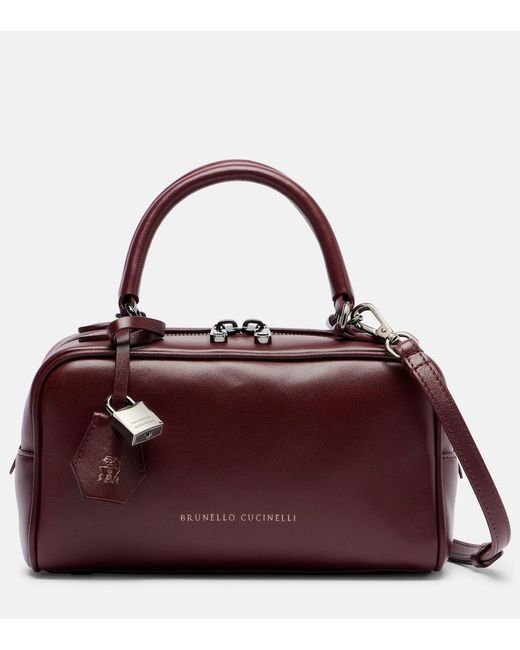 Brunello Cucinelli Purple Boston Explorer Small Leather Tote Bag