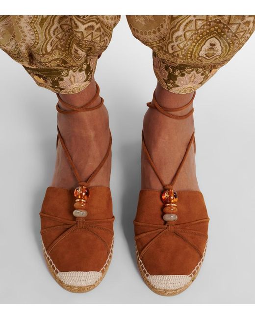 Jimmy Choo Brown Lemi Embellished Suede Espadrilles