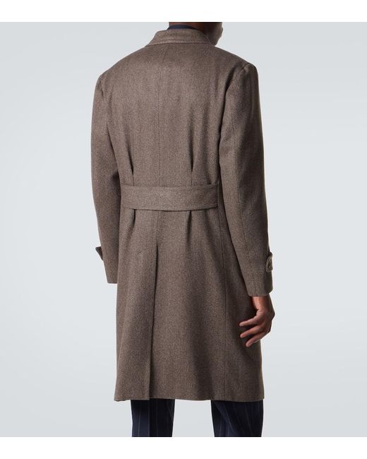 Thom Sweeney Brown Double-Breasted Wool Overcoat for men