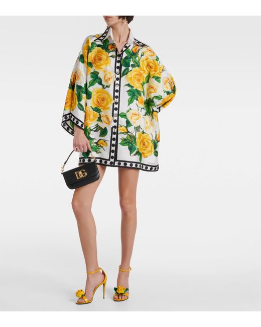 Dolce & Gabbana Yellow Oversized Floral Silk Shirt