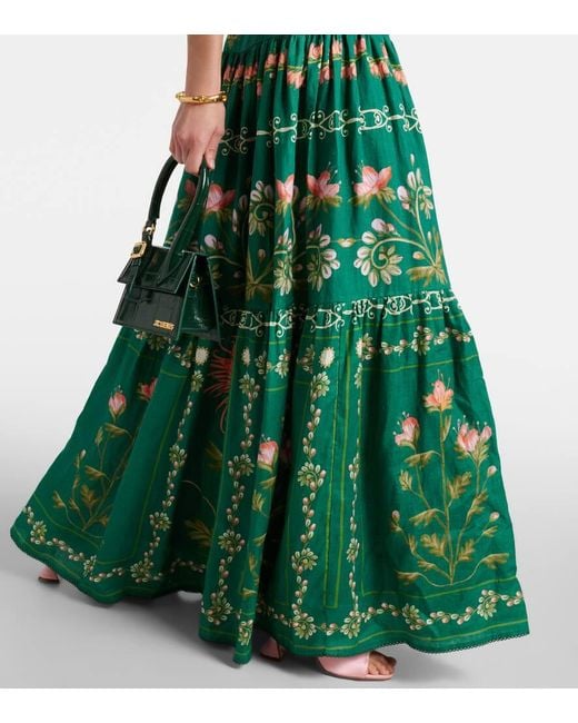 Vestido largo Lima Esmeralda de lino bordado Agua Bendita de color Green