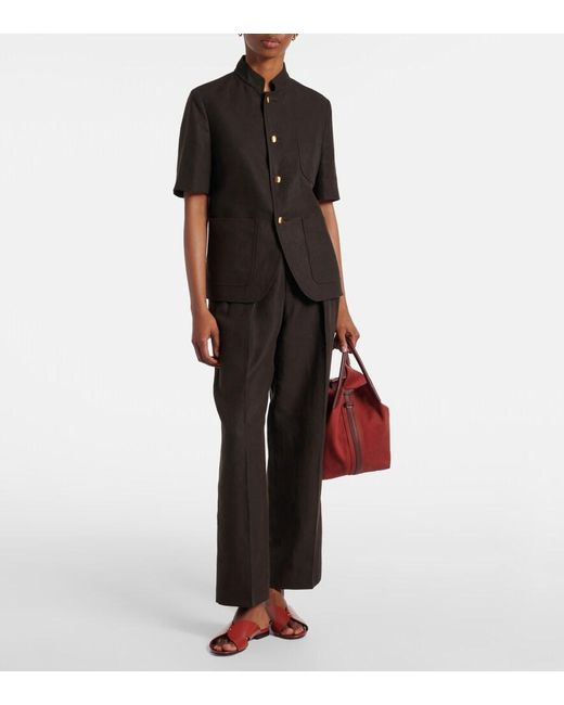 Loro Piana Black High-Rise Linen Straight Pants